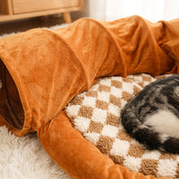125cm Cat Tunnel with Flannel Warming Mat, Foldable Cat Tunnel and Cat Beds for Indoor Cats, Washable Enclosed Play Toy for Small Animals