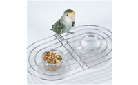 No-Mess Design Anti-Splash Bird Food Holder Easy to Clean Bird Perch with Food Bowls Long-Lasting Materials Hanging Parrot Feeder 360° Rotating for Cockatiels, Lovebirds, Small Parrots