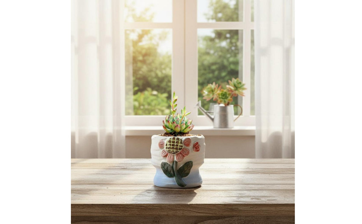 Coarse Pottery Flowerpot Rustic Design Mini Pot Miniature Size Mini Ceramic Planter for Kids, Office, Windowsill