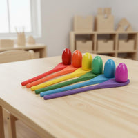 Improves Fine Movement Skills Egg and Spoon Race Game Sturdy Wood Construction Wooden Egg and Spoon Set Water-Based Paint Wooden Balance Relay Game Bright Colors for Preschoolers, Toddlers, Team Building, Kindergarten, Party Activities, Outdoor