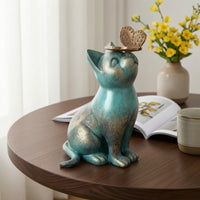 Cat Statue with Butterfly Distressed Cat Figurine with Butterfly Artistic Pet Memorial Statue for Gardeners, Garden, Patio