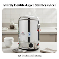 Multi-Purpose Stainless Steel Electric Steamer Pot Anti-Scald Commercial Soup Warmer Long-Lasting Electric Soup Kettle Easy to Clean for Caterers, Restaurant Employees, Event Planners, Dining Hall, Hotel, Cafeteria, Catering Events