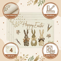 4 Pieces Easter Placemat Heat-Resistant Bunny Table Mat Festive Design Bunny Dining Mat for Home Stylists, Party Hosts, Restaurant, Kitchen