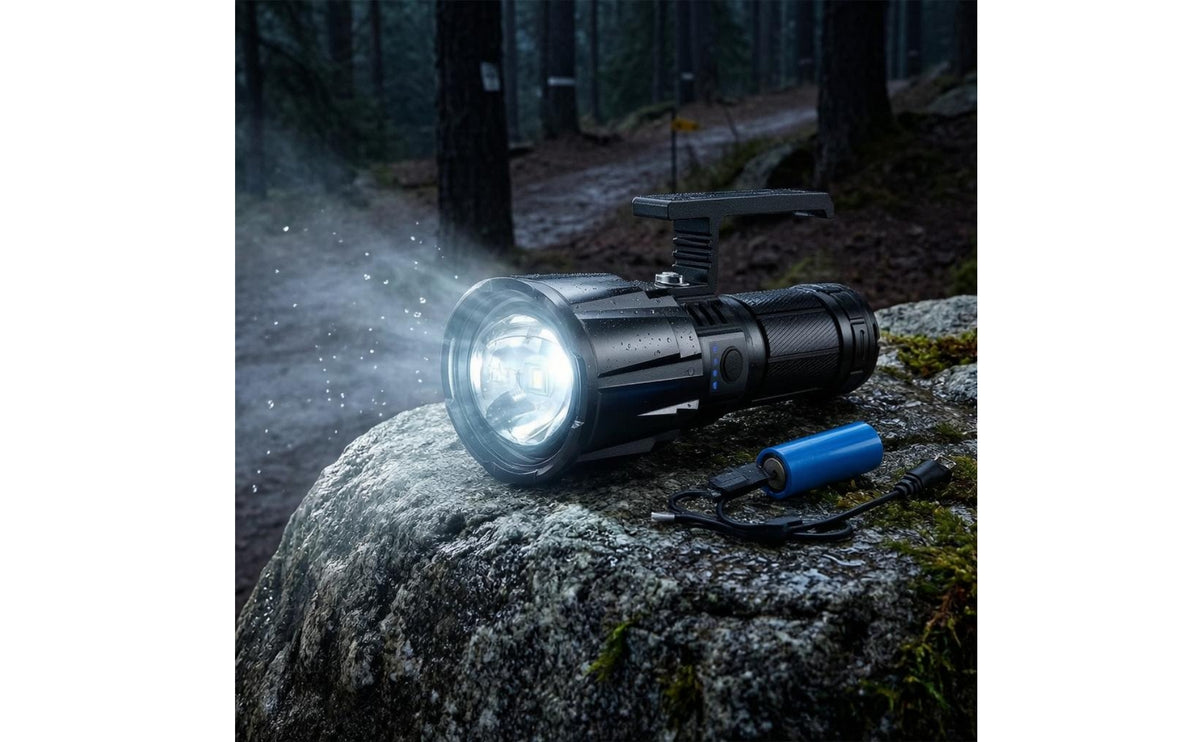 Battery Indicator Rechargeable Handheld Searchlight Side Button Zoom Searchlight Shoulder Strap Portable LED Beam Light Charging Cable
