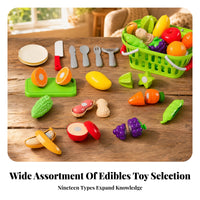 19 Pieces Reassembly Toy Fruit and Vegetable Set Green Handled Cutting Play Food Set Colorful Cutting Play Food Molded