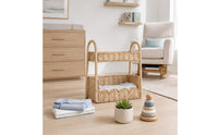 Rattan-style Floor Storage Shelf Incorporating Hand-woven Storage Stand Rectangular Body and Raised Woven Edges Suitable for Living Room Bedroom Nursery Entry Area