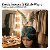 Tribal Feather Headdress Natural Feathers Peacock Feather Headband Costume Accessory Hippie Aura Hair Adornment Great Gift