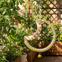 Hoop Climbing Toy and Standing Frame with Bell, Wooden Bird Cage Accessory for Parrot Enrichment, Small Size Decor for Parakeets Cockatiels