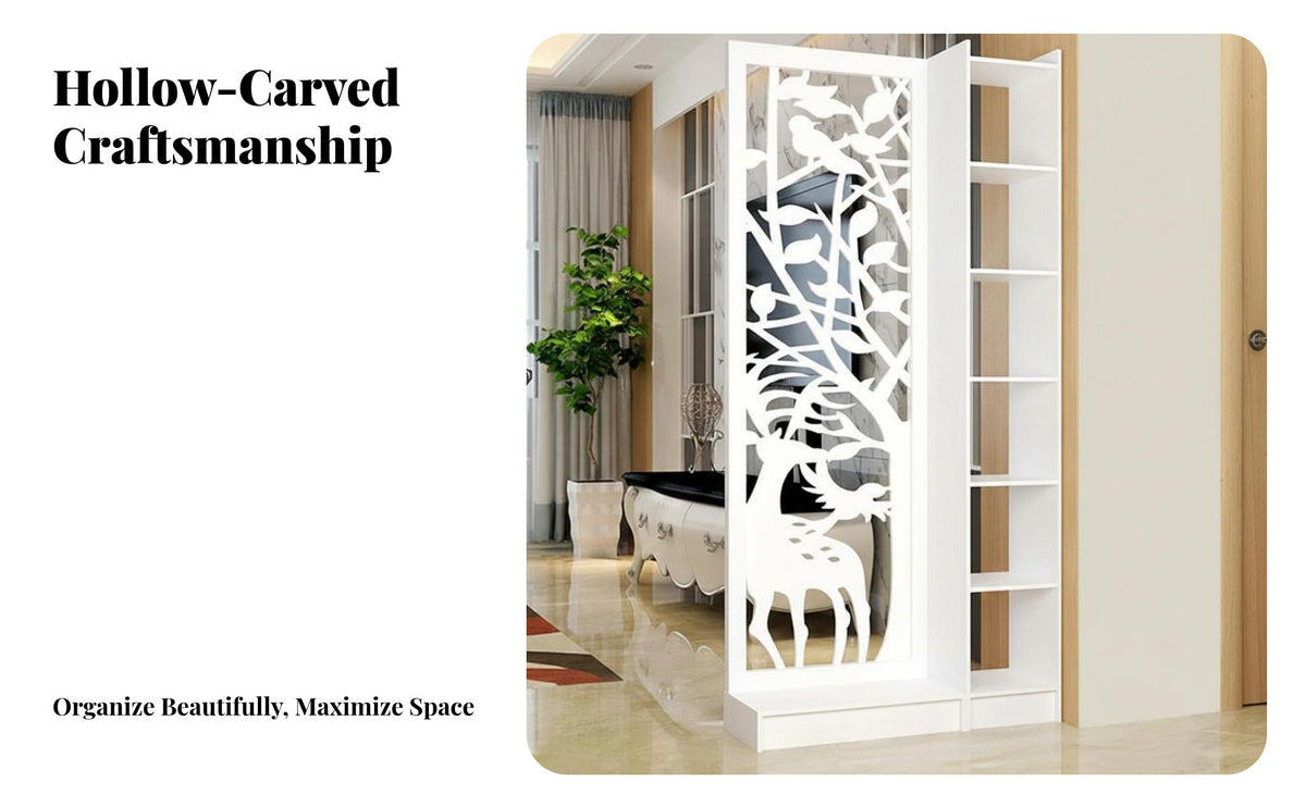 Entryway Partition with Shelves Modern Design Hollow Carved Screen Panel Double-Function Room Divider with Shelves for Renters, Office Workers