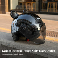 Unisex Half Shell Helmet with Visor Four-Season Retro Half Helmet Visor Breathable Riding Gear for Women, Men, Commuting, Daily Errands