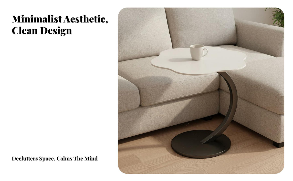 Couch Side Table Cream Design C-Shaped Side Table Space-Saving Versatile for Small Areas, Bedroom
