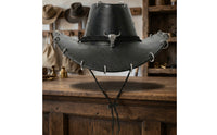 Cowboy Hat with Skull Ornament Western Cowboy Hat with Chin Cord Textured Adjustable for Men, Festivals, Costume Parties
