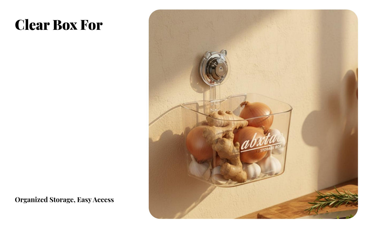 Ginger Garlic Container Space-Saving Suction Cup Hanging Basket Strong Load-Bearing No-Tool Kitchen Holder for Renters, Refrigerator, Washroom
