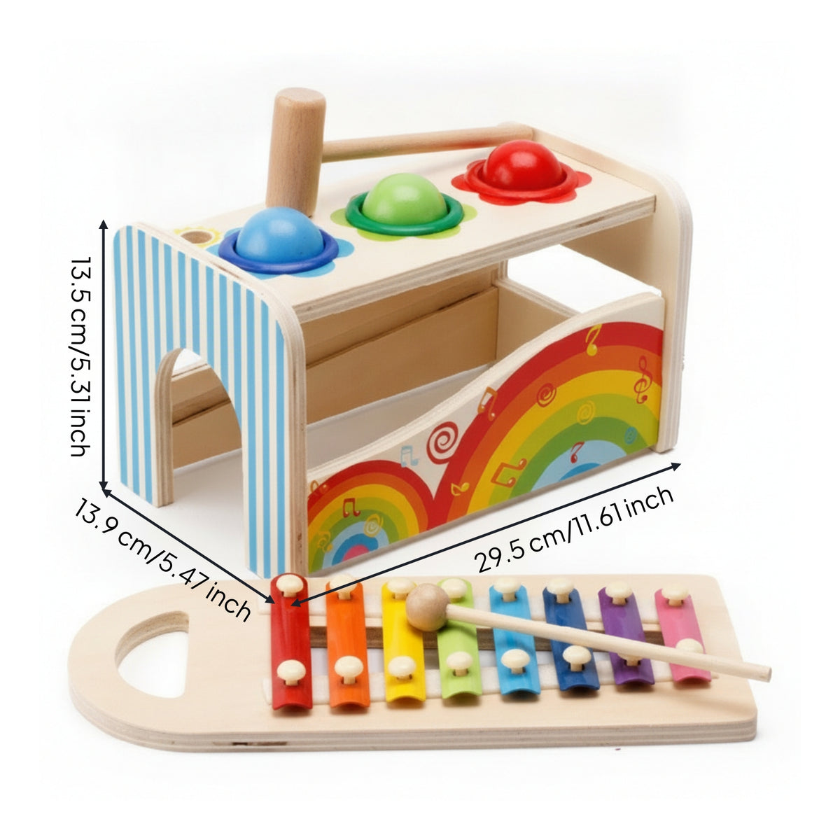 Early Learning Play Item Multifunction Wooden Xylophone Pounding Toy Fine Motor Skills Wooden Music Pounding Bench