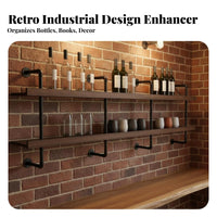 Industrial Pipe Shelf Retro Wall-Mounted Design Mounted Beverage Rack Space-Saving Wall Mounted Bar Shelf for Restaurant Owners, Coffee Shop