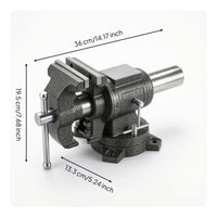 Bench Vise with Swivel Base Double-Jaw Bench Vise Cast-Metal for Workshops