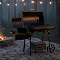 Outdoor Grill with Side Firebox High-Temp Offset Smoker Sturdy Barbecue Movable for Backyard Chefs