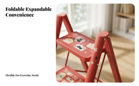 Foldable 3-Step Folding Ladder Space-Saving 3 Step Ladder Multi-Functional Lightweight Kitchen Stool Stylish Design for Homeowners, Homemakers, Indoor & Outdoor, Living Room, Office, Garage