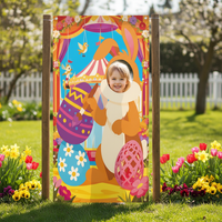 Easter Bunny Photo Prop Banner Indoor Outdoor Use Easter Photo Cutout-Hole Banner Festive Atmosphere Face in Hole Party Backdrop for Families, School, Party, Xmas