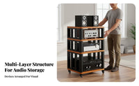 Movable with Casters Audio Equipment Rack Enhanced Sound Stability Rolling Amplifier Cabinet Heavy Duty Steel Frame Multi-Tier Audio Equipment Shelf High Load Capacity for Audiophiles, Home Theater Enthusiasts, Studio, Living Room