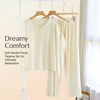 Womens Pyjamas Set Long Sleeve with Camisole for Bedroom and Lounge, 3 Piece Soft Modal Girls Leisure Wear, Breathable Nightwear