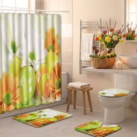 4Pcs Easter Shower Curtain Sets, Washroom Set Non-Slip Backing Shower Curtain and Rug Set Decorative for Families, Homeowners, Restroom, Apartment, Hotel