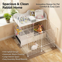 Lagomorph Cage and Lagomorph Pen with Automatic Cleaning, Bunny Cage with Removable Tray, Pet Playpen with Shelter Hideout for Indoor Use, White
