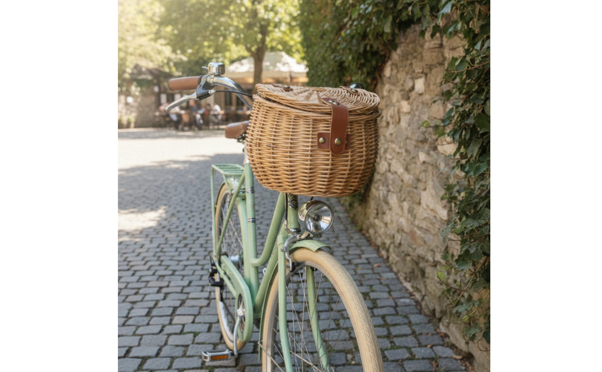 Wicker Bike Basket with Lid Front Woven Bike Basket with Lining Sturdy for Commuters