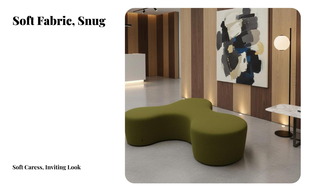 Rounded Outline Curvy Modular Sofa Geometric Shape Reconfigurable Loveseat and Ottoman Soft Cushioned Upholstery Seating Furniture Modern Design for Homeowners, Apartment Dwellers, Business Clients, Reception Area, Office, Shopping Mall, Living Room