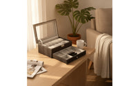 Two-Tier Watch Box with Drawer Compartmented Jewelry Box with Glass Lid Rectangular Watch Display Case with Glass Lid Padded for Dresser, Vanity Table