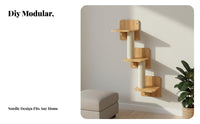 Solid Wood Wall-Mounted Cat Climbing Frame Space-Saving Wooden Cat Wall Furniture Multi-Level Design Kitty Climbing System Easy to Install for Apartment Dwellers, Pet Lovers, Apartments, Indoors, Living Room, Bedroom