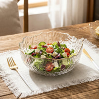 Salad Bowl with Lid, Set of 2 Thick-Walled Glass Bowls with Gold Rim, Japanese Serving Bowl for Families, Transparent Salad Bowl