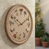 Outdoor Wall Clock Dustproof Clock with Flower Decorations Waterproof for Poolside