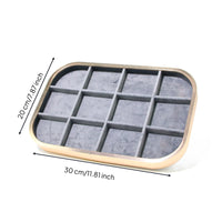 Aluminum Alloy 12-Compartment Jewelry Tray Rounded-Rectangle Flocked Jewelry Tray