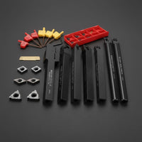 7 Pieces Black Coated Turning Tool Holder Set Wear Resistant Indexable Turning Tool High Hardness Carbide Insert Holder Long-Lasting for Machinists, Professionals, Workshop
