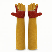 Reinforced-Palm Suede Work Gloves Safeguarding Gauntlet Gloves Full-Finger Abrasion Resistant for Welders, Shop Tasks