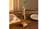 Desktop Glass Test Tube Vase Vertical Design Wood and Glass Vase Compact Size Home Decor