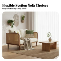 Nordic design Rattan Panel Sofa Wabi-Sabi Aesthetic paded Rattan Sofa Minimalist Design Lounge Seating Includes pads for Guesthouse Owners, Apartment Dwellers, Living Room, Small Spaces, Reception Area, Sunroom