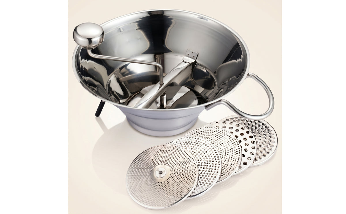 Manual Food Mill with 5 Discs Interchangeable Stainless Steel Food Mill Removable Kitchen Tool Ergonomic for Home Cooks