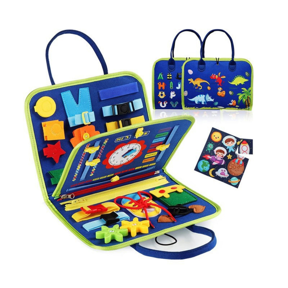 Zippered Three-Page Learning Bag Carrying Handles Felt Activity Bag Soft Material Felt Busy Book Flat-Open