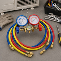 Climate Control Gauge Set with Hoses Heavy-Duty Automotive Climate Control Gauge Set Triple-Port for  Technicians, Workshop
