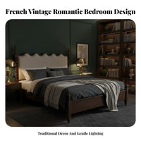 French Retro Wooden Bed Elegant Design Solid Wood Upholstered Bed Sturdy Construction Bedroom Furniture for Couples