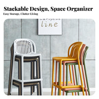 Nordic Design Stackable Slatted Back High Stool Indoor & Outdoor Use High-Back Bar Stool Minimalist Aesthetic Counter Chair Lightweight for Homeowners, Business Owners, Entertainers, Kitchen, Patio, Balcony, Breakfast Nook