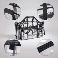 Clear Cosmetic Bag with Shoulder Strap Multiple-Pocket Transparent Makeup Tote with Pockets Large Capacity Clear Makeup Bag for Journeyers