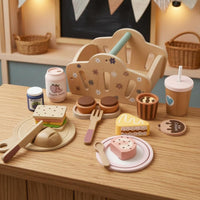 Pretend Pretend Tea Set Early Learning Wooden Picnic Set Smooth Children's Playset for Young Children, Kids