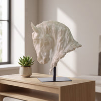 Horse Head Sculpture with Metal Stand Faux Jade for Living Room Console, Office