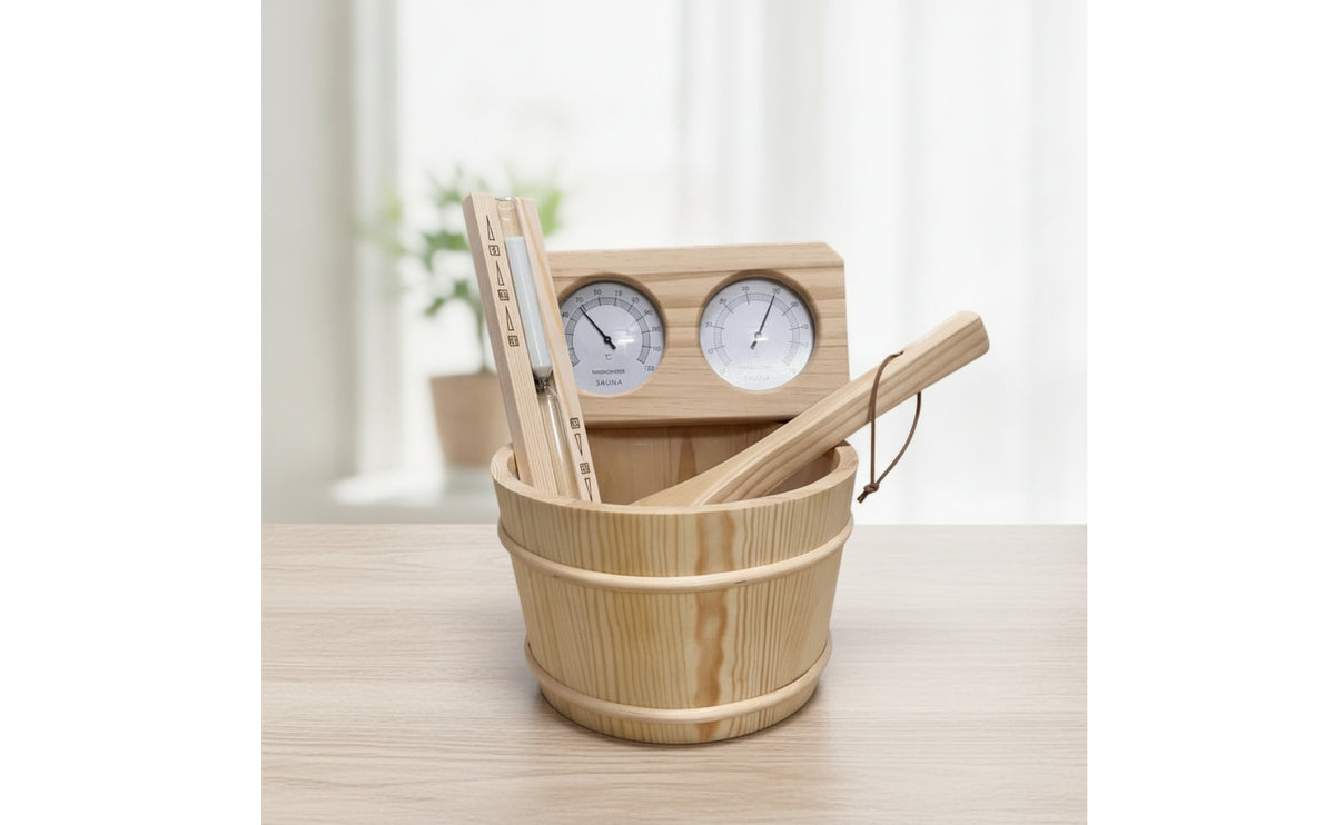 Natural Wood Sauna Accessory Bundle Allcomplete Sauna Pail and Ladle Set Traditional Complete for Homeowners, Home Spa, Bathhouse
