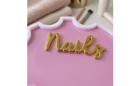Acrylic Nail Display Board Gold Lettering Bow-Shaped Nail Display Board Salon Decor Scalloped Edge Beauty Accessory Compact Size