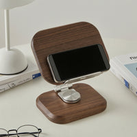 Phone Stand with Wooden Base Rotating Adjustable Desktop Phone Holder Sturdy Desktop Stand for Professionals, Nightstand