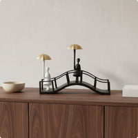 Couple on Bridge Figurine Minimalist Design Arch Bridge Ornament Gold Accents House Decoration for Entryway, Bedroom